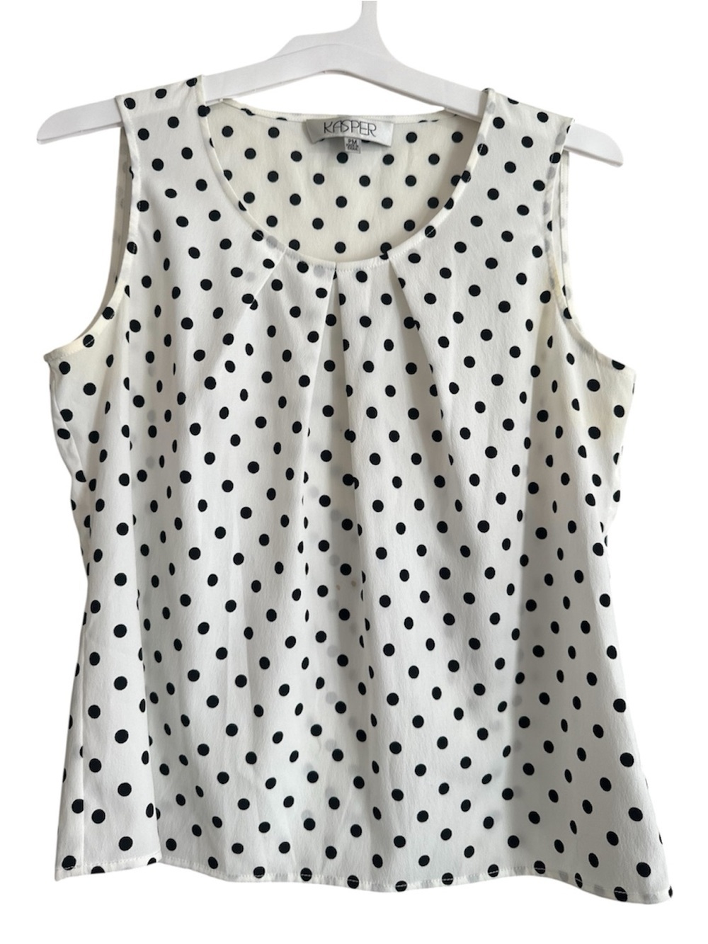 Kasper White Sleeveless Polka Dot Blouse Size PM